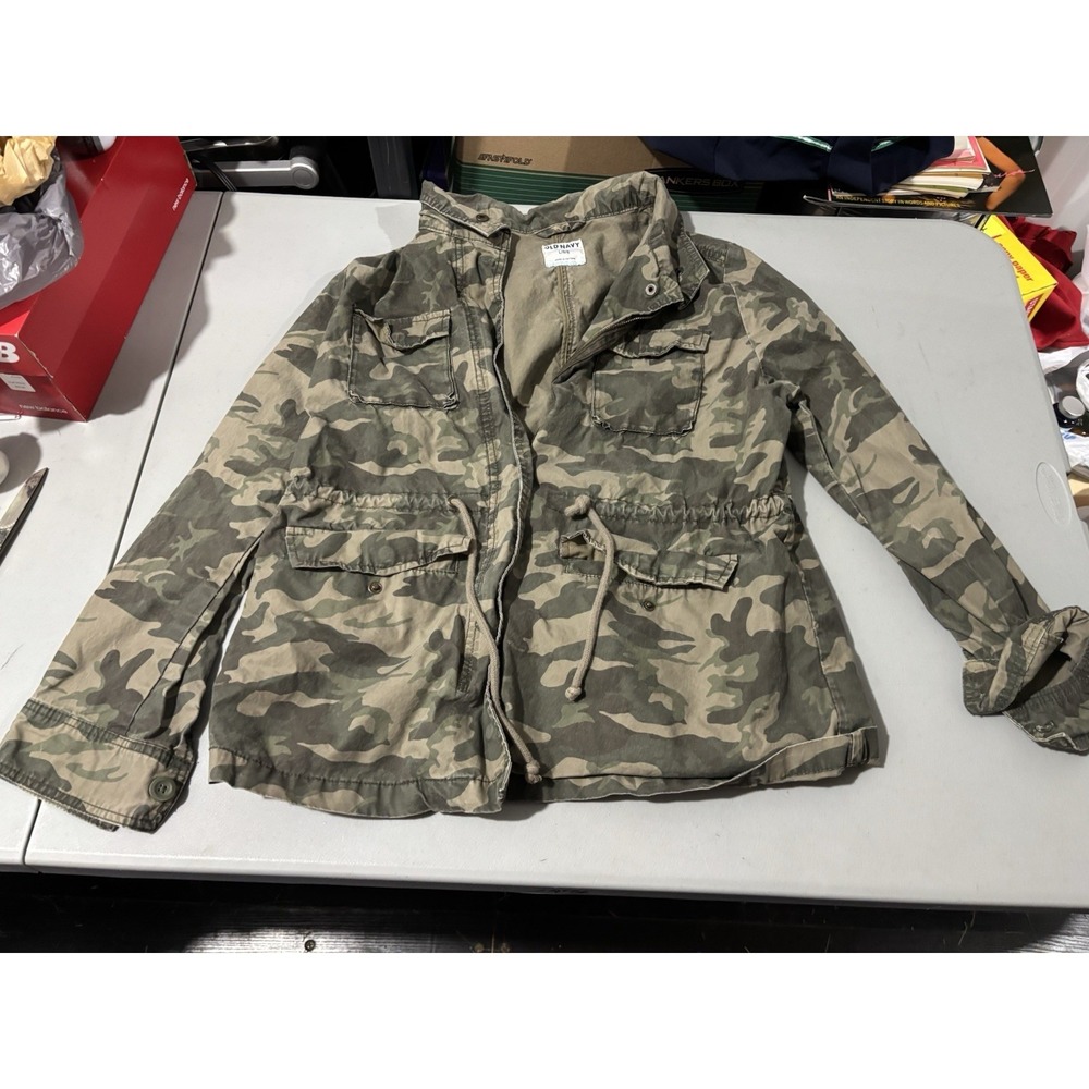 Old Navy Camo Field Jacket Womens Large Green Military Utility Cotton Full Zip